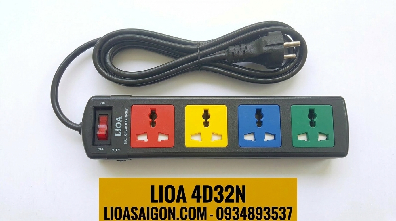 Ổ Cắm LiOA 4D32N (4 Lỗ Đa Năng - 3m) Có Nắp Che An Toàn